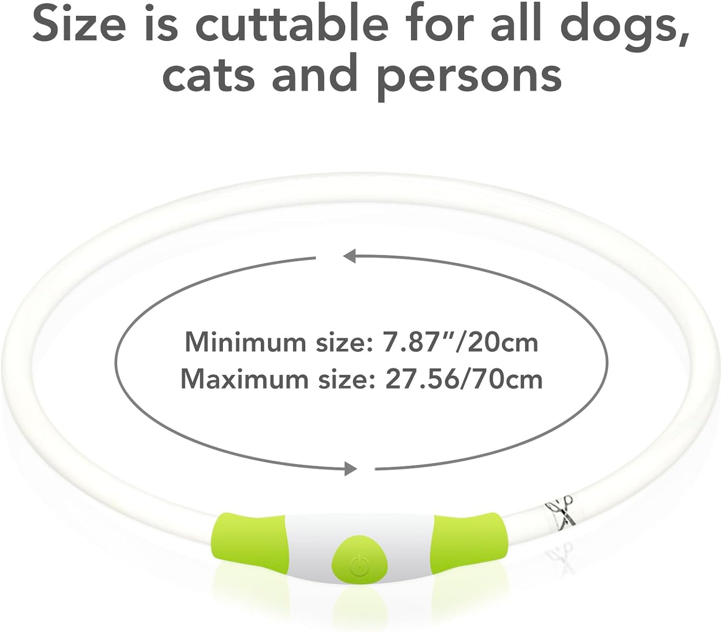 Light up Dog Collar, USB Rechargeable LED Glow Necklace, Cyan | Waterproof IP67, Cut-To-Fit TPU, 360° Night Safety, Pet Visibility Light, Camping & Walking, Fits Small-Large Dogs
